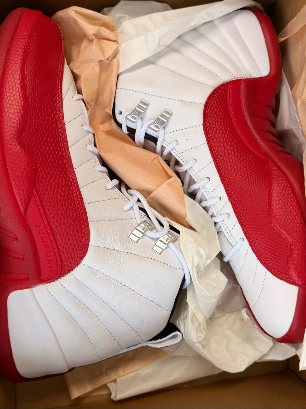 Jordan Men's Retro 12 High-Top Basketball Sneakers in White and Red